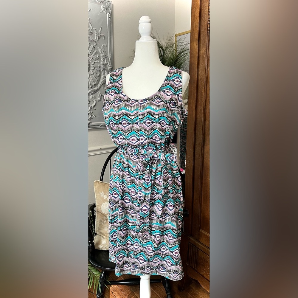 D.F.A. New York linen blend boho print sleeveless dress